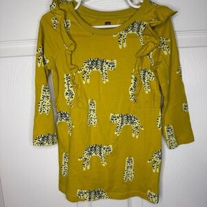 Tea Collection Bright Yellow Dress with Animal Print Size 4 GUC